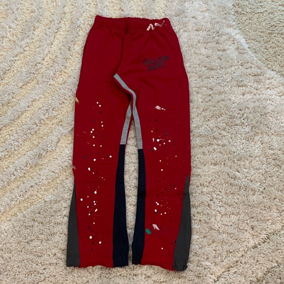 Gallery Dept Paint Splatter Red Flared Sweatpants Men’s Size Medium - Picture 1 of 2